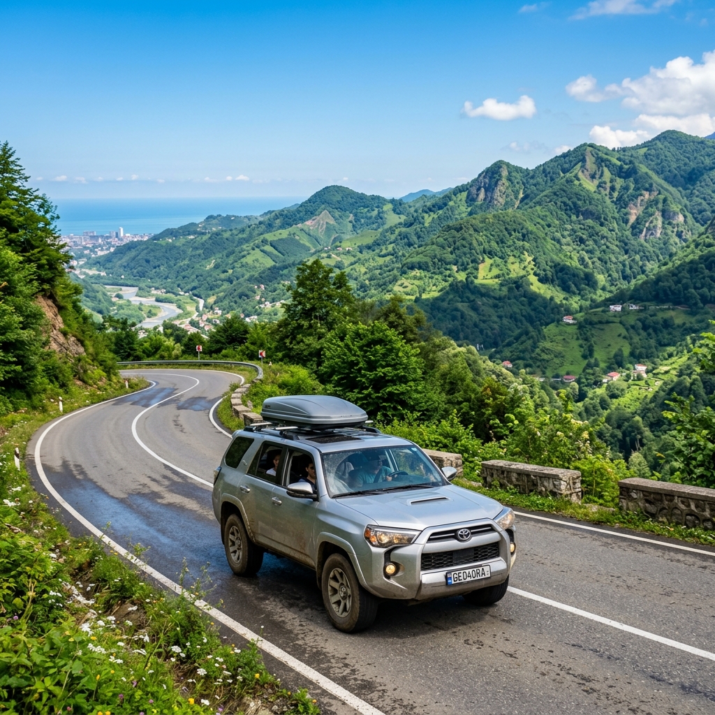 SUV rental driving in Georgia mountains near Batumi
